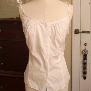 50s / 1950s Mid Century White Tie Shoulder Blouse Large